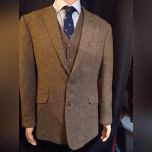 Jos A Bank 1905 2 button tweed blazer leather elbow patches AND vest Size 40 R C